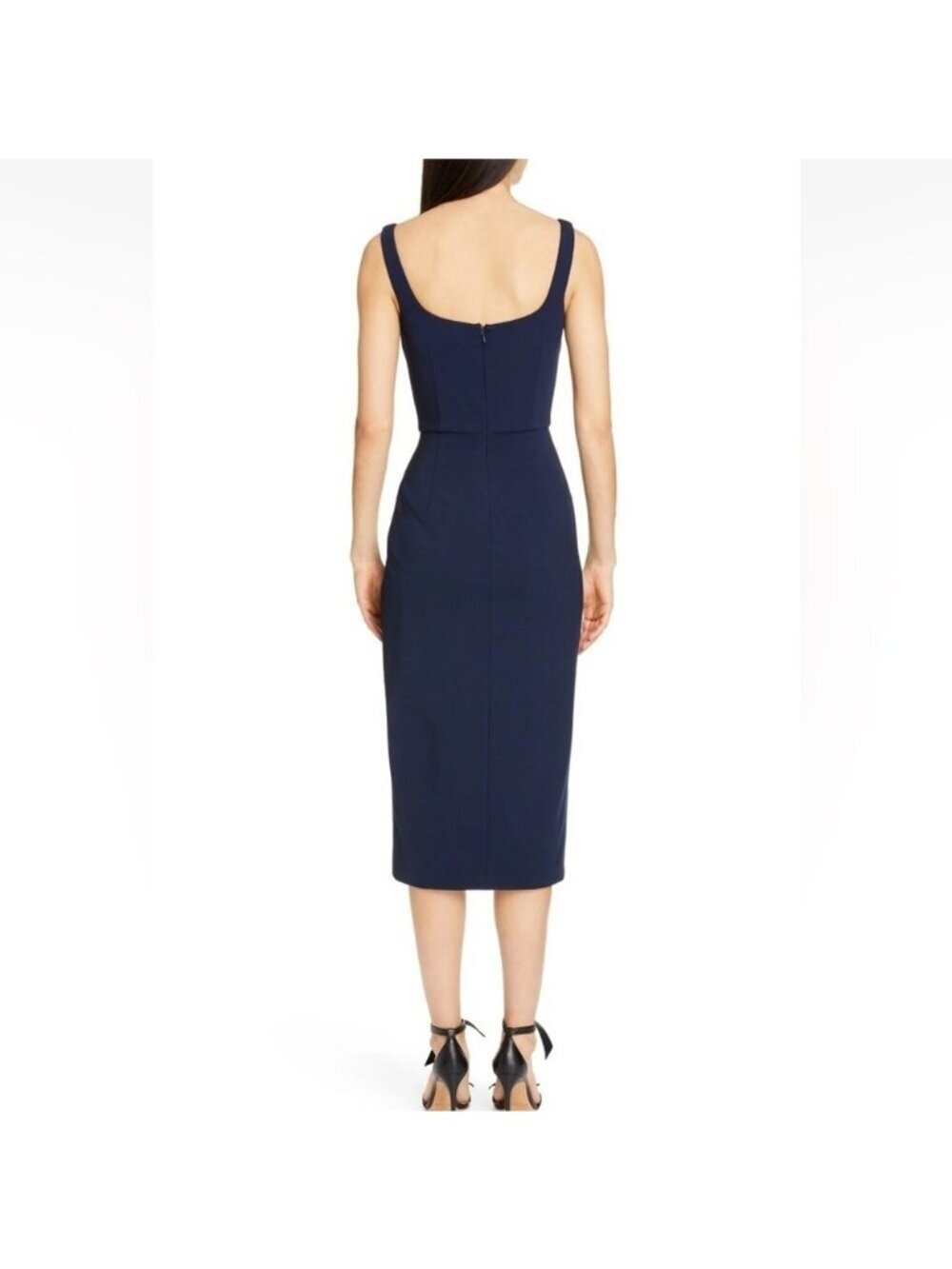 CUSHNIE Black Square Neck Ruched Side Slit Dress sz 0 - Picture 12 of 16